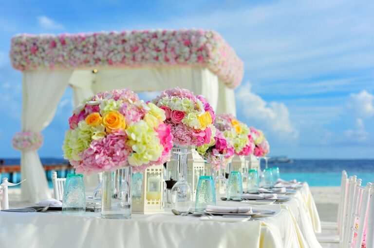 beach, flower wallpaper, wedding